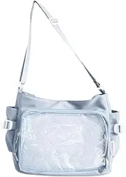 [Generic] Women Ita Bag Japanese Style Shoulder Purse with Clear Window Fashion Shoulder Bag Multi-pockets Simple Tote Bag Adjustable Strap Trendy Outdoor Bag