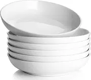 Y YHY 30 Ounces Porcelain Pasta, Salad, Soup Bowls, Large Serving Bowl Set, Wide and Flat, Set of 6, White