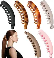 6 PCS Banana Hair Clip, Large Banana Clips for Thick Hair, Strong Hold Ponytail Holder for Women - Black, Khaki, Grey, Pink, Tortoise Shell, Coffee Amber