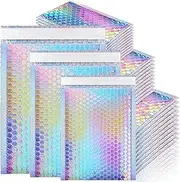 50 Pcs Holographic Bubble Mailers,Metallic Bubble Mailers,Waterproof Poly Padded Envelopes,Self Sealing Cushion Envelopes,Foil Glitter Glamour Shipping Bags for Mailing,Shipping,Packing,Small Business