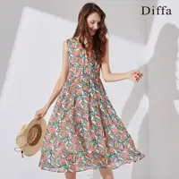 在飛比找momo購物網優惠-【Diffa】桔綠花背心洋裝-女