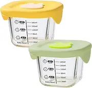 Baby Food Containers 2Pcs 230ml Square High Borosilicate Glass Baby Food Jars with Silicone Lid & Scale -20-400℃ Resistant Microwavable Storage Containers for Milk, Fruit