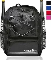 Athletico Youth Baseball Bag - Bat Backpack for Baseball, T-Ball & Softball Equipment & Gear | Holds Bat, Helmet, Glove | Fence Hook