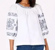 NWT Tommy Hilfiger Embroidered Cottagecore Peasant Boho Puff Sleeve Blouse Sz S