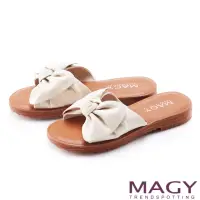 在飛比找momo購物網優惠-【MAGY】大蝴蝶結造型真皮平底 女 拖鞋(米色)