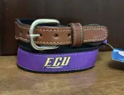 ECU Ribbon Belt Leather Canvas Brass Sz 28 1.25”Wide NWT