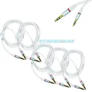 5X 4FT 3.5MM AUX JACK MALE AUDIO STEREO CABLE CORD WHITE FOR IPHONE 5S 5C 5 IPOD