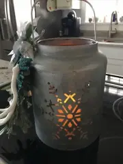 14” Galvanized Metal Snowflake Winter Xmas Lantern With LED Flameless Candle