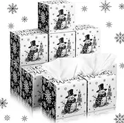 [Bencailor] 12 Pack Christmas Facial Tissues Cube Boxes Winter Square Tissues Cube Boxes 600 Sheets 3 Ply Small Xmas Tissues Cover for Home Car Accessories(Hello Winter)