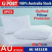 2x Natural Cotton Cover Quilted Pillow Protector Zip Closure Standard Case 48x74
