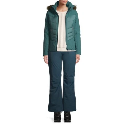 Swiss Tech Women's Soft Shell Puffer Ski Snowboard Jacket, Green, XL (16-18)