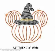 7.8" Minnie Pumpkin witch hat iron on rhinestone Halloween transfer patch