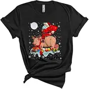 [Generic] Santa Riding Reindeer Pig, Awesome Christmas Farmer Animal Lover, X-mas Pajama Family Group Unisex T-Shirt
