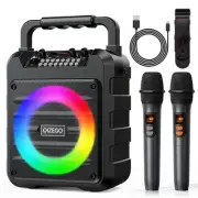 Karaoke Machine - Portable Bluetooth Speaker with 2 Wireless Microphones for ...