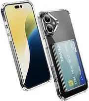 ELEPIK for iPhone 16 Case with Card Holder, [Up to 2 Cards] [Anti-Yellow] [Military Grade Protection] Shockproof Slim Phone Protection Clear Case for iPhone 16, Clear