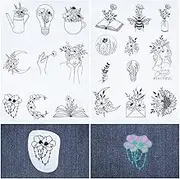 CRASPIRE Moon Flowers Water Soluble Embroidery Stabilizers Bee Hand Sewing Stick and Stitch Transfers Paper Wash Away Pre-Printed Self Adhesive Patterns for Bags Cloth Sewing Lovers Beginner