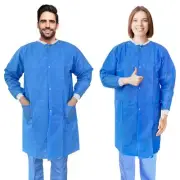 Disposable Lab Coats, 4X-Large - Pack of 10, Blue SMS, Knee Length, 3 Pockets