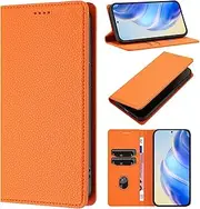 QIWEIQING Mobile Phone Case for iPhone 16 Pro Leather Case Foldable Flip Case Magnetic Card Slot Stand Function Flip Case Protective Cover for iPhone 16 Pro Orange YBZ
