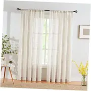Linen Sheer Curtains for Bedroom 52"W x 63"L (Pack of 2) Natural-rod Pocket