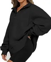 [Generic] Women Half Zip Pullover Sweatshirt,1/4 Zipper Clothes for Teen Girls | Winter Long Sleeve Lapel Sweatshirts for Women Teenage Girls Black