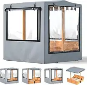 Sandbox Cover, 48”x48”x52”, Waterproof, UV Resistant, with Zippered Mesh Windows, Ideal for Backyard Wooden Sandbox, Windproof, Dustproof & Pet-Proof, Kid Sand Box Covers, Grey