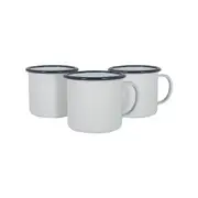 Argon Tableware White Enamel Mugs - Steel Outdoor Camping Tea Coffee Cup - 375ml - Pack of 6
