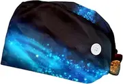 [WOSHJIUK] Working Hat 2 Pack Scrub Caps for Women,Blue and red Fantasy,Tie Back Cap Adjustable Scrub Hat