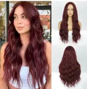 HANYUDIE Red Wig With Bangs Long Wavy Wig Ombre Red Wigs for Women Heat Resistan