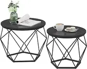 [VASAGLE] Small Coffee Table Set of 2, Round Coffee Table with Steel Frame, Side End Table for Living Room, Bedroom, Office, Charcoal Gray and Ink Black
