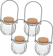 Ipetboom 4pcs Glass Candy Jar: Hanging Glass Jar with Cork Stopper and Handle Pumpkin Style - Airtight Candy Holder for Home Decor - Decorative Planter