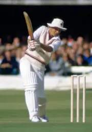 David Gower batting for Leicestershire during the Benson and- Old Cricket Photo