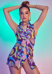 [Jaded London] Retro Floral Print Mesh Shirt Dress