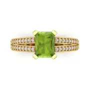 2.45Ct Emerald Cut Natural Peridot Solid Gold Engagement Promise Statement Ring