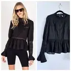 NWT Secret Mission Black Organic Cotton Phoebe Lace Mock Neck Long Sleeve Blouse