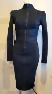 VENUS Size XS BodyCon Long Sleeve Dress Black Mob Wife