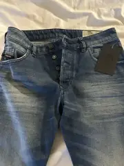DIESEL D-Bazer 0090D W29/L32 Men Jeans Tapered Fit 5-Pocket Stretch Blue New