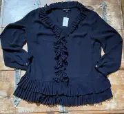 Banana Republic L-Dark Navy Chiffon-Crepe Flutter 3/4 Sleeve Tunic Blouse NWT
