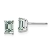 14k White Gold 6x4mm Emerald-Cut Green Quartz Earrings