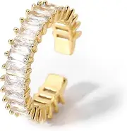 [Lian] 14K Gold Plated Rings Cubic Zirconia Oval Square Chain Link Twisted Stackable Statement Love Ring Eternity Engagement Wedding Adjustable Open Ring for Women Gold Rings