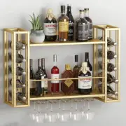 Wall Mounted Wine Rack, Hanging Floating Bar Liquor Shelves with Glass Holder, M