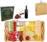 Bamboo Cheese Board Gifts for Women Wife Mum Couples, Charcuterie Board with Knife Set - Serving Platter Tray, House Warming/Wedding/Anniversary/Birthday Present, 22.8 * 11.4''