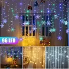 Christmas 96 LED Curtain Window Snowflake String Fairy Lights Waterproof Decorat