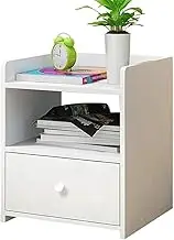 Bedside Table, Modern Nightstand with Drawer and Shelf, Minimalist and Practical End Side Table with Open Storage Shelf for Bedroom, White