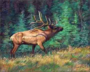 Elk Tile Backsplash Marsha McDonald Wildlife Art Ceramic Mural MMA008