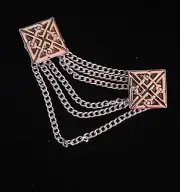 Square Celtic cloak clasp with chain in silver metal Screw on style