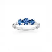 9ct White Gold Created Ceylon Sapphire & Diamond Dress Ring in Blue