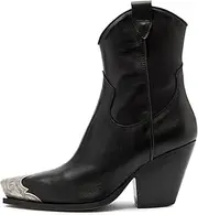 keleimusi Women's Western Cowgirl Ankle Boots Stacked Block Heel Cowboy Booties Steel Toe Heeled Short Cowboy Boots Side Zipper Western Boots for Women