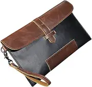 [VALICLUD] Men's Vintage PU Polyester Cotton Clutch Bag Multifunctional Casual Handbag Wallet for Business Travel Daily Use Black with Coffee