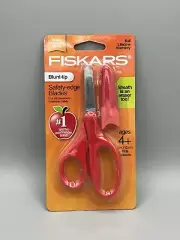 FISKARS Blunt-Tip Kids 5” Scissors Safety Edge Blades with Sheath Eraser • Red