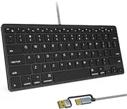 Ultra-Slim Wired Keyboard for Apple Mac, USB & Type-C Conversion Cable, 78 Scissor Keys, Media Hotkeys, Compatible with MacBook, iMac Mini&Pro, Laptop Computers, Windows Desktop PC, Black